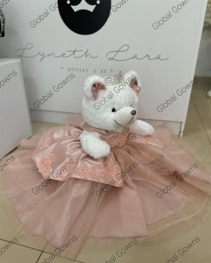 Link especial rosa para vestido personalizado Quinceanera ursinho, camadas apliques requintados