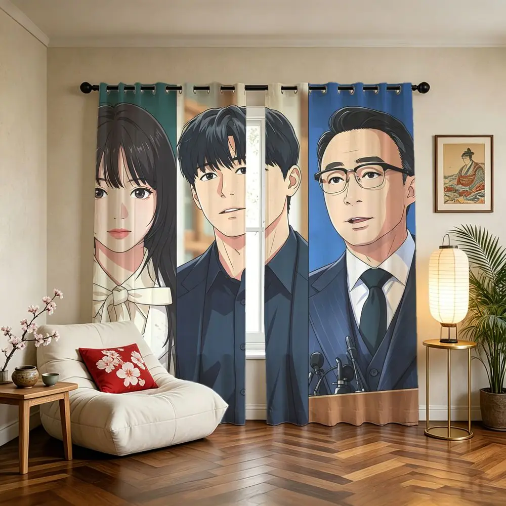 Office Trio Curtains 2 Panels 85% Light Blocking Printed Curtains Darkening Curtains Decoration Curtains Guest Room