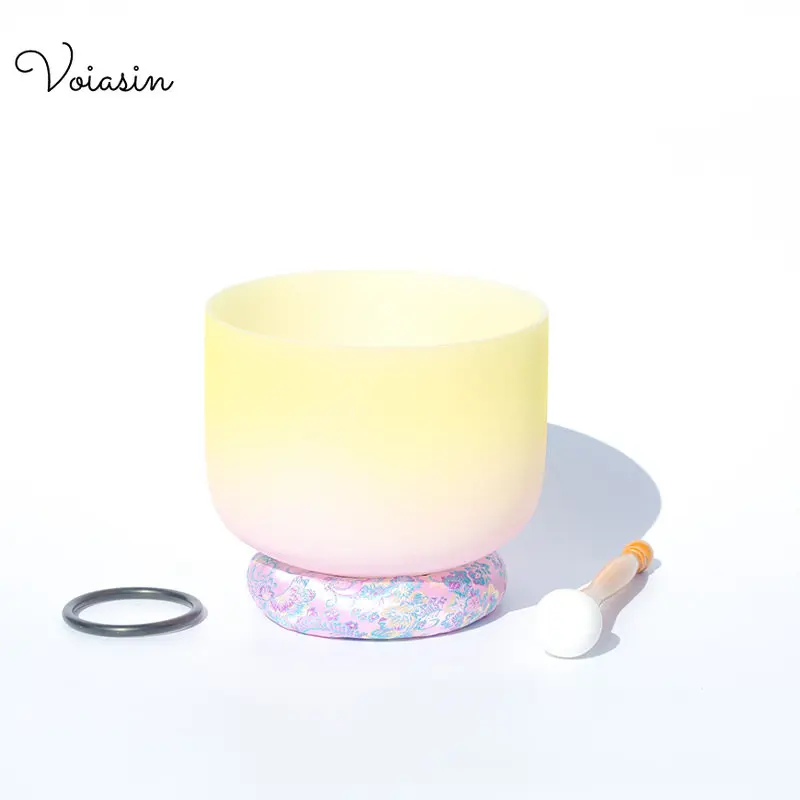 Pink and Yellow Pure Crystal Singing Bowls Voiasin Sound Therapy Musical Instruments 440Hz / 432Hz with Mallet and O-Ring