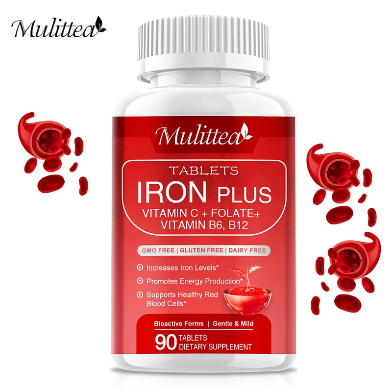 

Mulittea Iron Tablets for Enhanced Absorption, Blood Builder & Energy Support Less Constipation for red blood cell formation