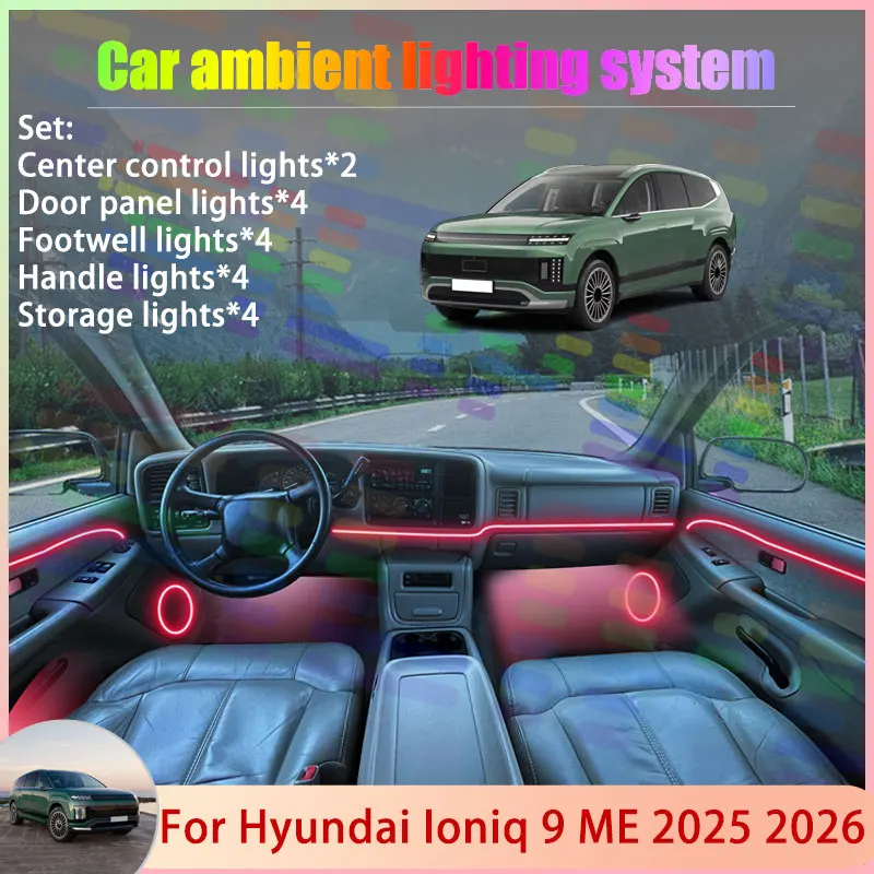 

For Hyundai Ioniq 9 ME 2025 2026 2/18 in 1 Car Atmosphere Light Lamp RGB Shade Ensemble Streamer Atmosphere Set Auto Accessories