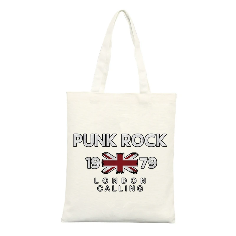 Canvas Tote Bag with Union Jack and Typography Print, Vintage Style for Casual Shopping and Daily Use