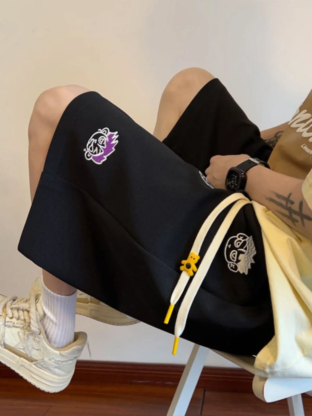 

Teenage Boys' Faionable ort Pants 2024 New Summer Oversize Loose Fit Five-Quarter Length Straight Leg Casual Trousers