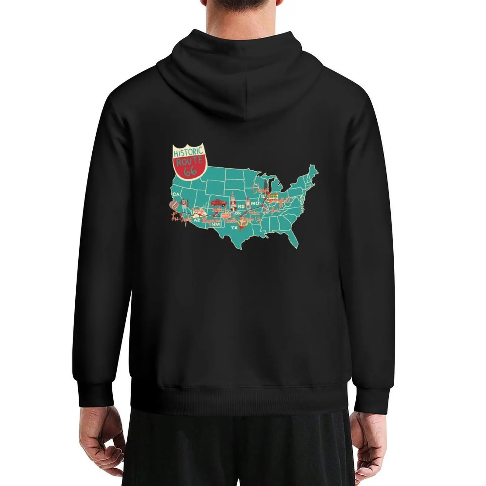 

Historic Route 66 Map Hoodie korean clothes men's clothing autumn men's sweat-shirt new in hoodies
