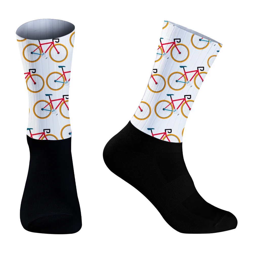 Cycling Knee High Aero Socks Anti Slip Silicone Bicycle Sport Running Socks 2024 New