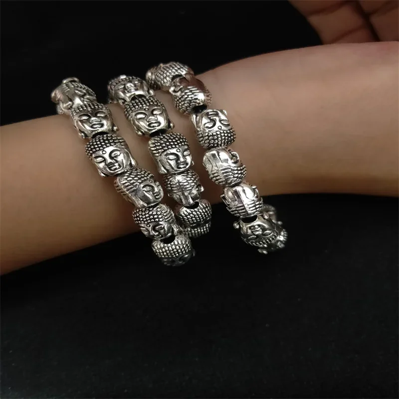 

Hot Selling / Hand Hetian Old Tibetan Silver Buddha Head Bracelet Fashion Jewelry Accessories Men Women Luck Gifts1