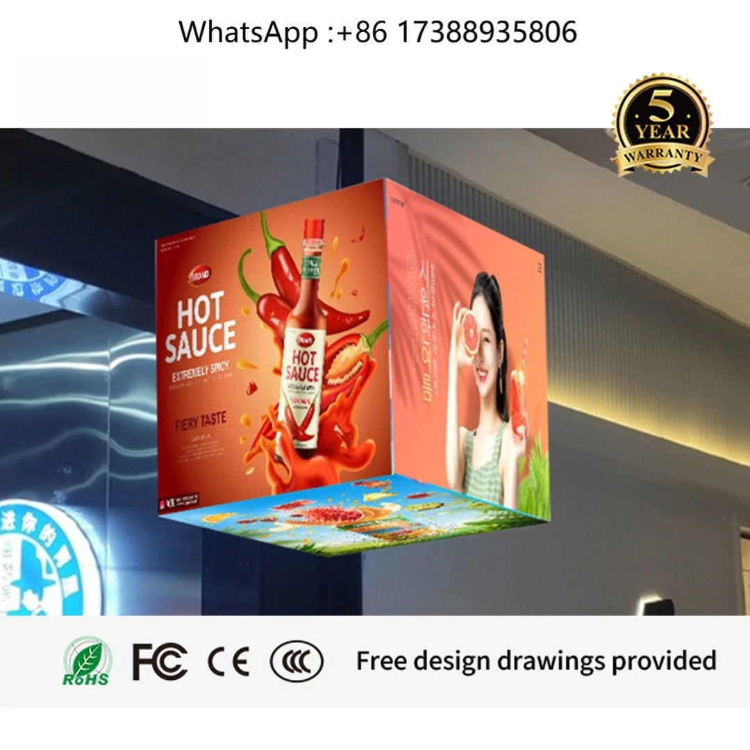 LED Indoor and Outdoor Full-color Cube LED Display Screen, High-resolution LED Display Cube Screen 4 5 Sided Smart Control