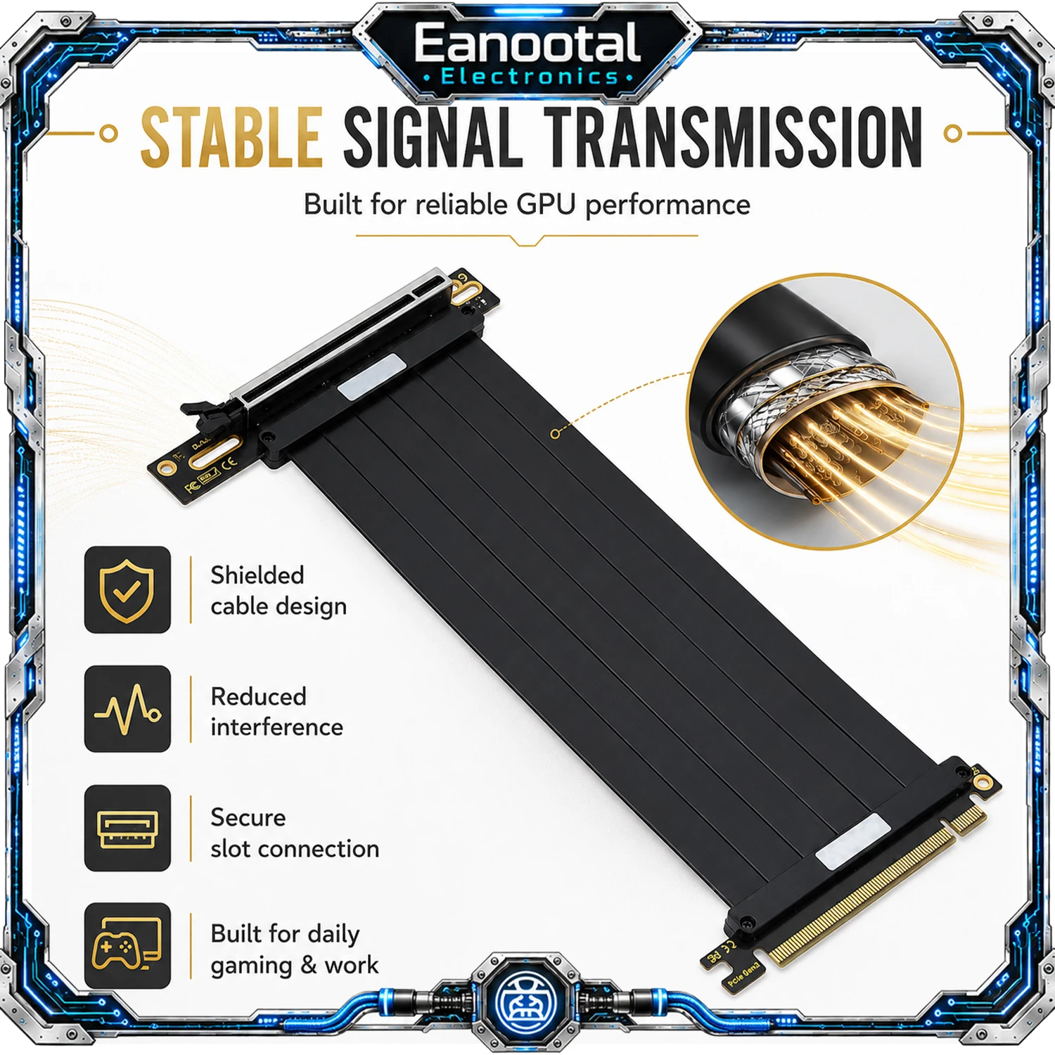 PCIe 4.0 3.0 X16 GPU Riser Cable 20cm Black White PCIe Extension Cable Graphics Card Holder Bracket