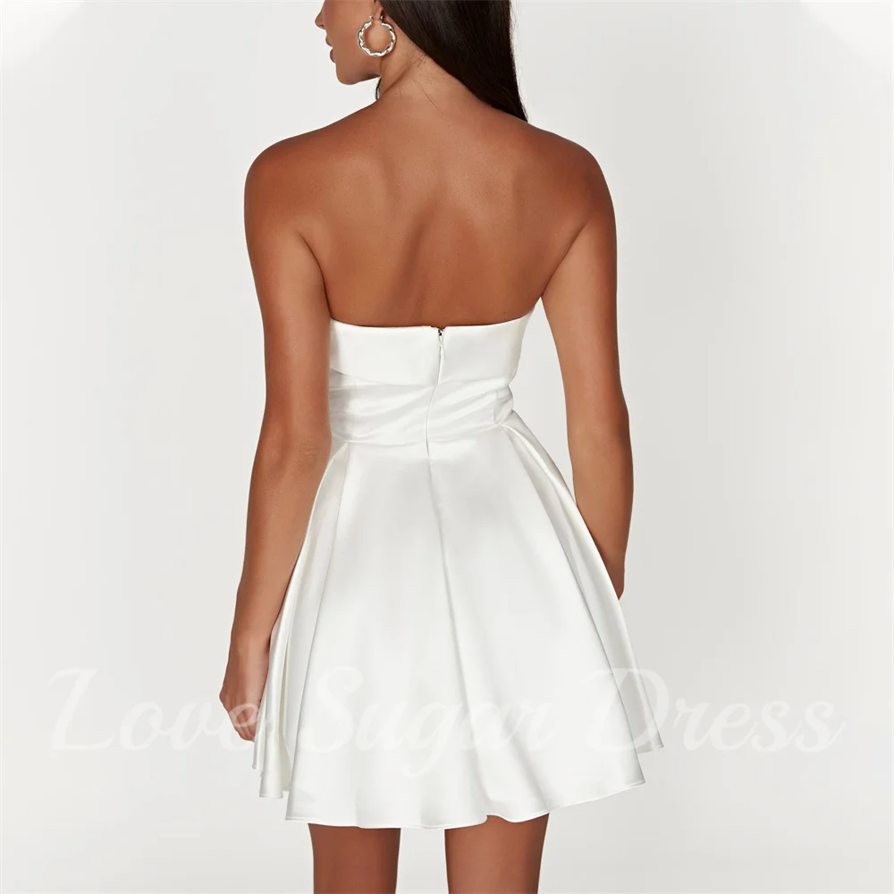 Simple A Line Satin Wedding Dress Sexy Short Mini Bridal Gowns Strapless Formal Prom Dresses Customsized robe de mariée