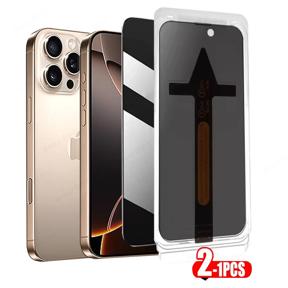 

1-2PCS Easy Installation Tempered Glass For iPhone 16 15 14 Plus 13 12 Pro Max Anti Spy Oleophobic Coating Screen Protector