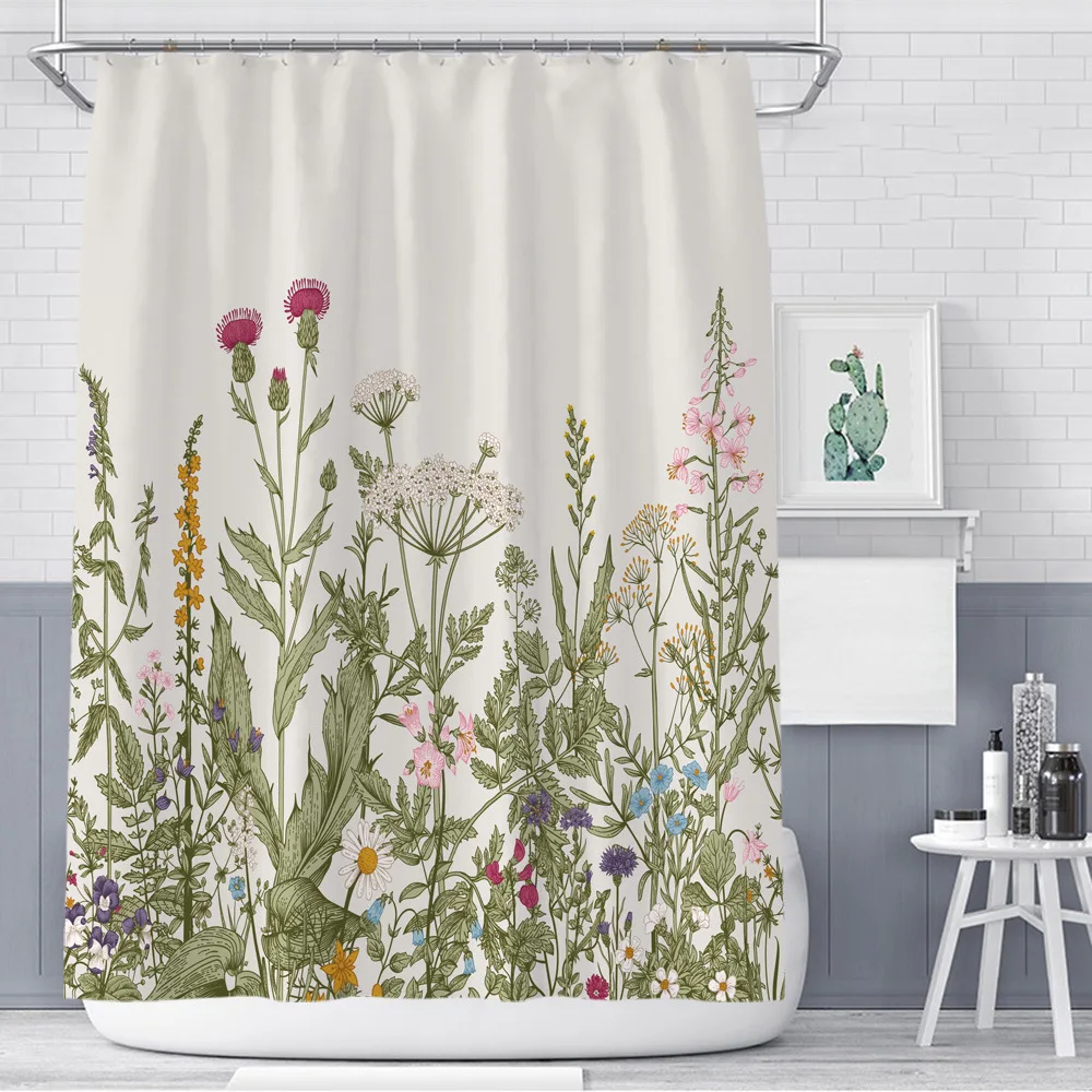 Tenda da doccia con foglie di piante verdi, tessuto floreale, poliestere impermeabile, accessori per il bagno, decorazione per schermo da bagno per