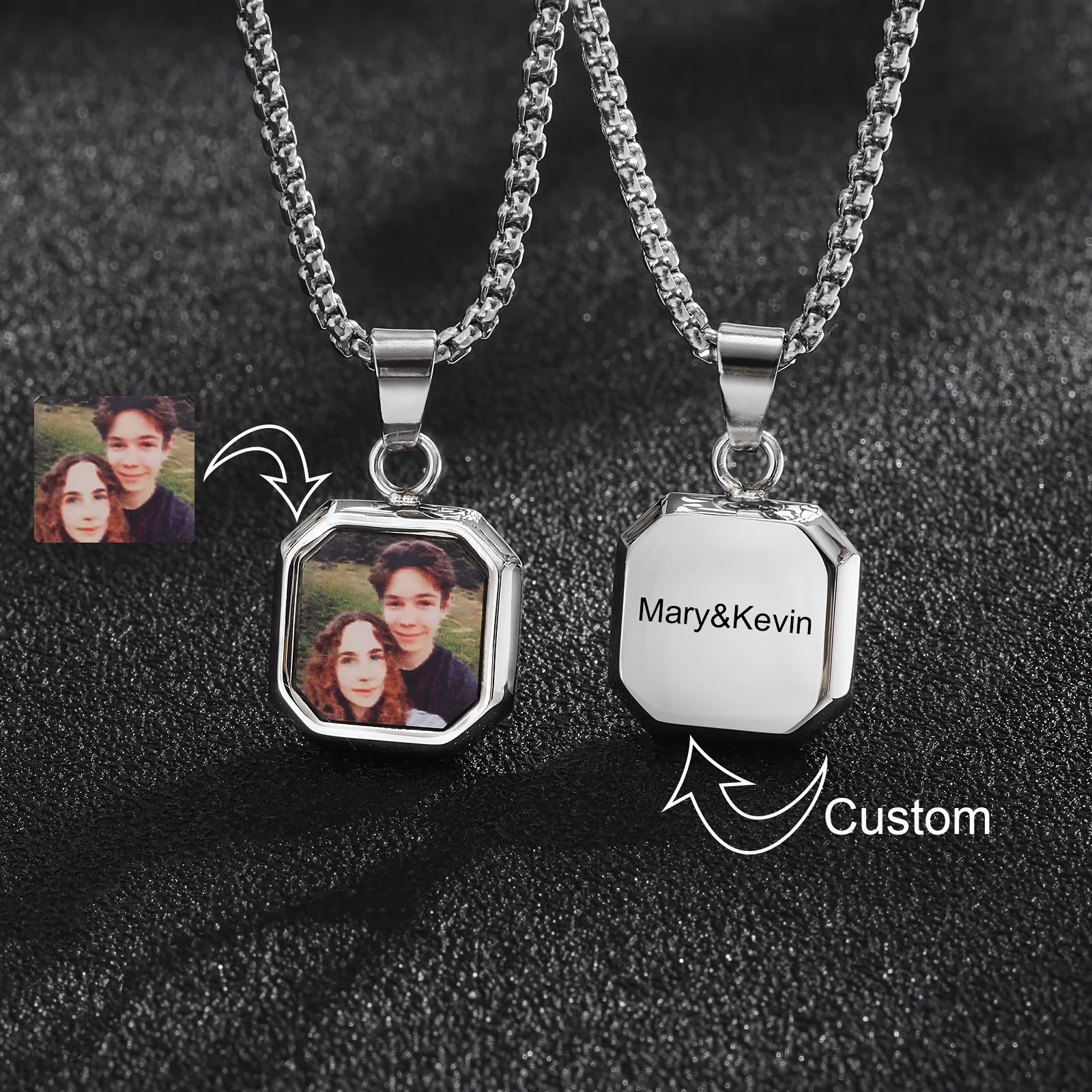 صورة شخصية محفورة نص قلادة حصرية مجوهرات مخصصة أنيقة ريترو مناسبة لهدية عيد الميلاد في عيد الحب #1
