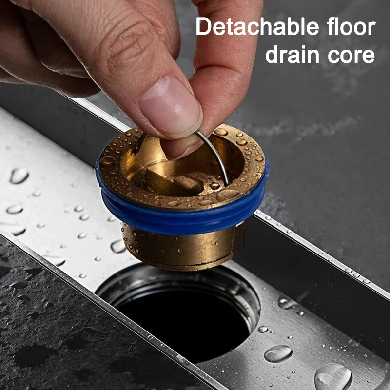 Bathroom Floor Drain 55mm Wide Invisible Shower Floor Drains Anti-odor Brass Floor Drain Core 20-100CM Waste Filter Drainage