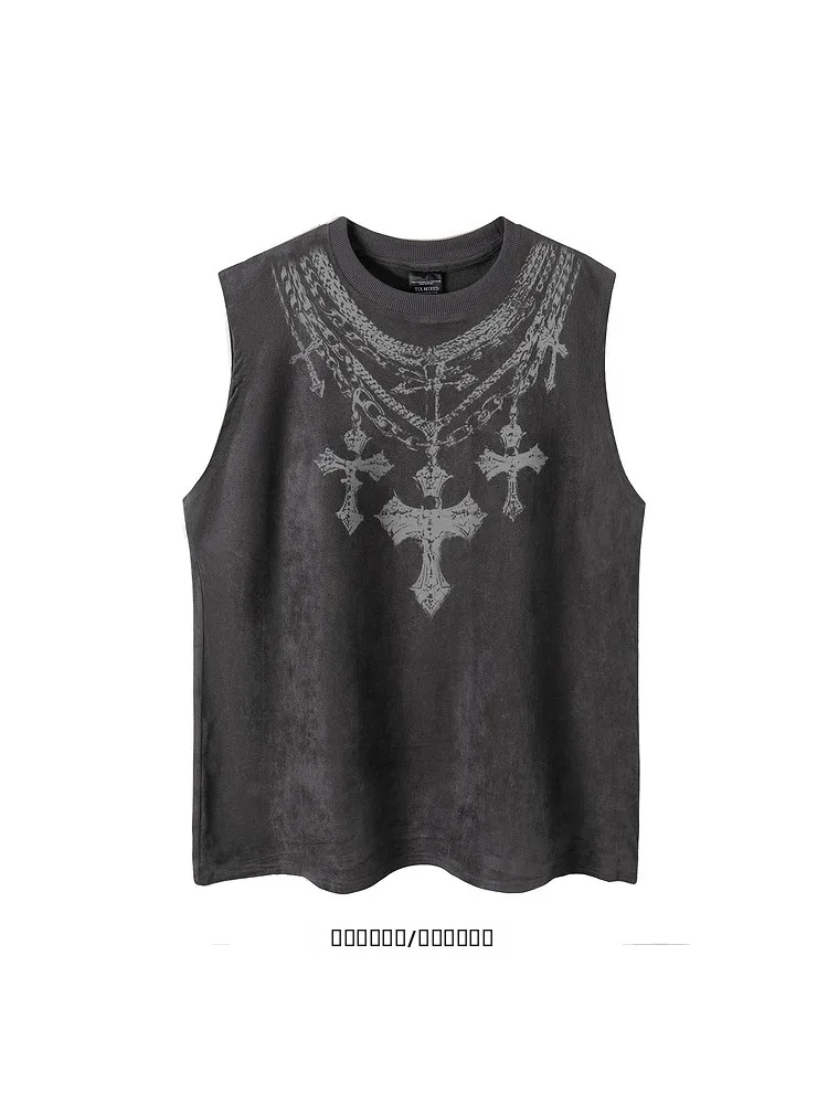 

Мужская летняя повседневная одежда в стиле ретро: свободный жилет без рукавов с круглым вырезом, в этническом стиле, для уличной моды.