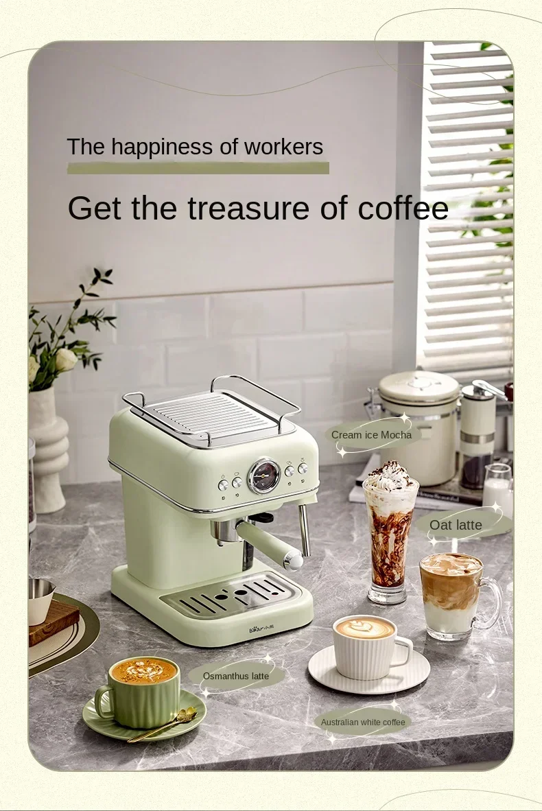 220V Bear Capsule Coffee Maker with Milk Frother, Semi-Automatic Espresso Machine