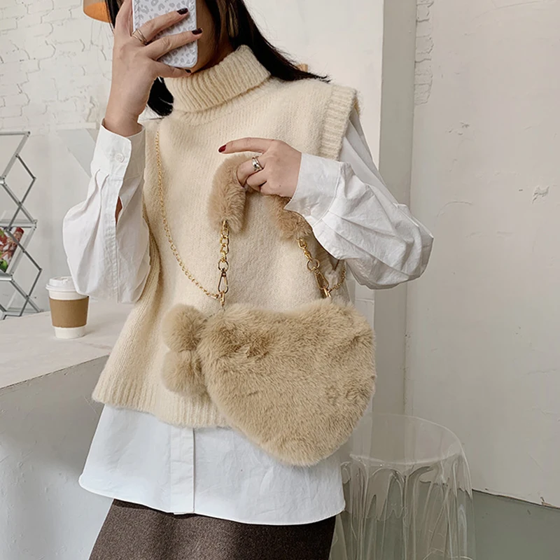 Women Hand Bags New Plush Love Heart Shaped New Fashionable Solid Color Soft Comfortable Purses and Handbags Bags for Ladies view 6
