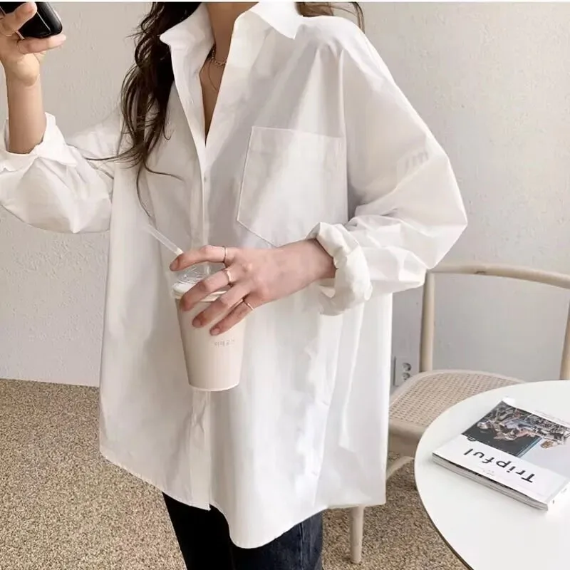 Office Lady Elegant White Casual Loose Blouse close-up