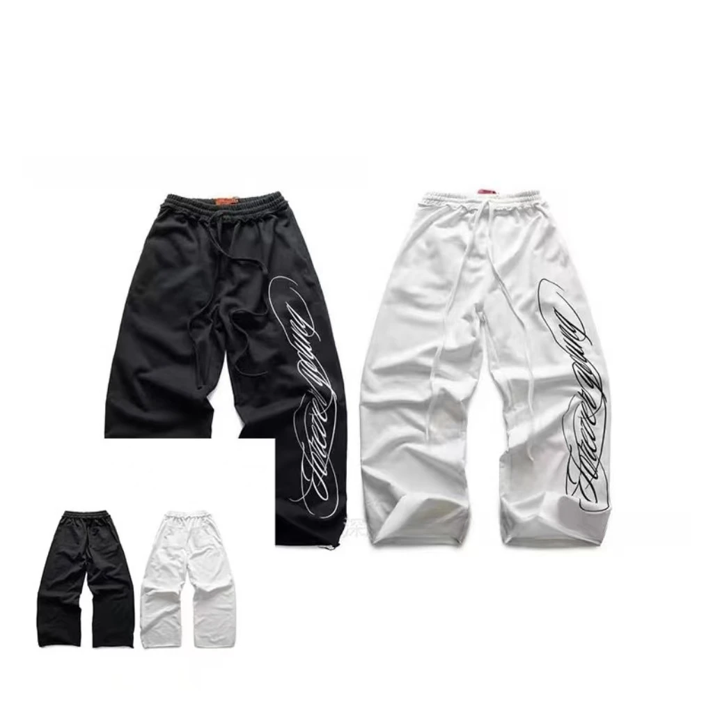 Pantaloni casual larghi a gamba larga larghi per uomo e donna di moda americana ricamata con lettera hip-hop nera