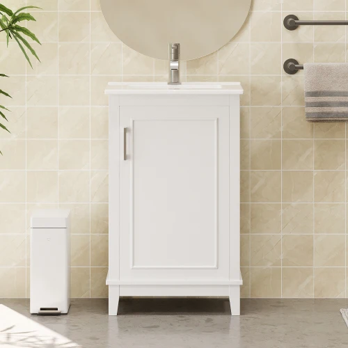 FENGSHUO 20 Inch Modern Small Bathroom Vanity Cabinet With Ceramic Basin 20*14.5*33.3 Inches Ample Storage1 Soft Close Door