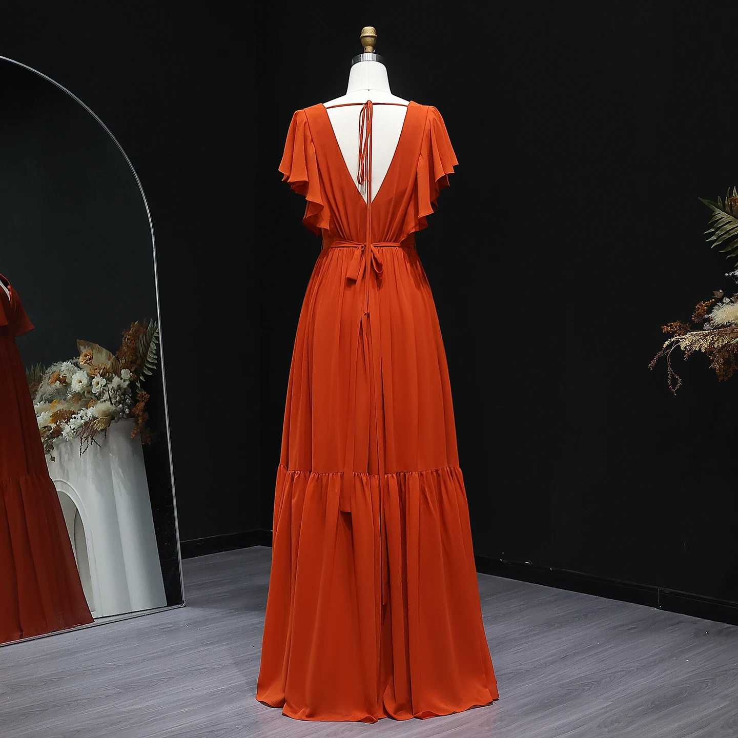 Sharon disse elegante vermelho boné mangas chiffon vestidos de dama de honra com decote em v babados espartilho vestido de festa para mulher bs285 personalizado