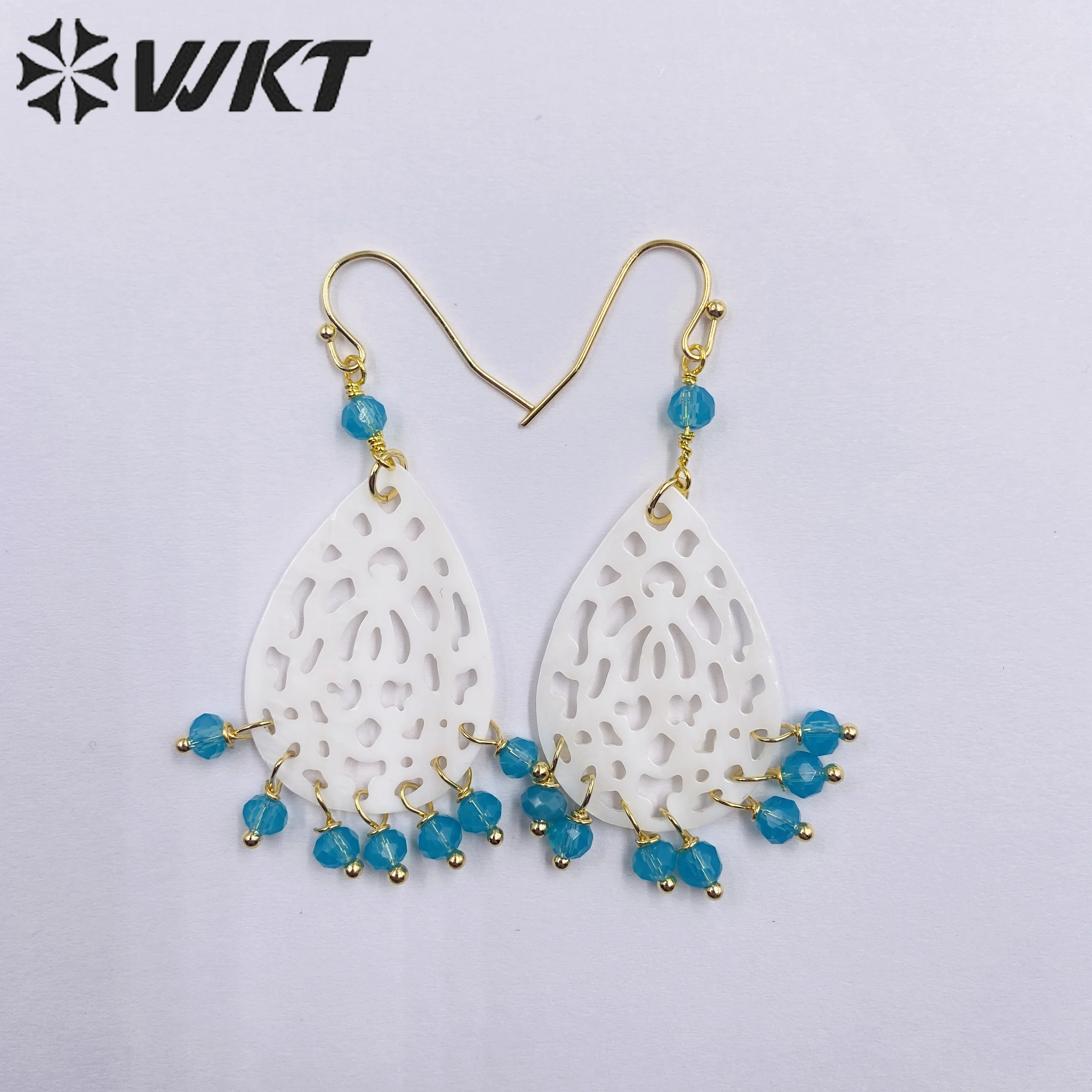

MPE091 WKT Fashion Design Shell Long Hoop Natural Mop Droplet Shape Earrings For Women Decorative Novel Accessories