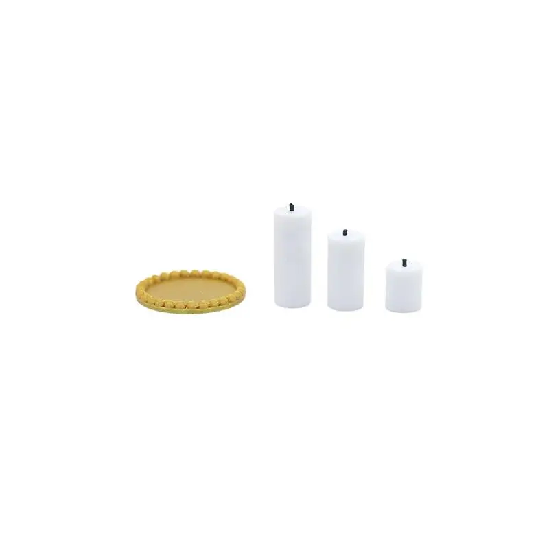 4Pcs Home Ornament 1:12 Dollhouse Mini White Candle Miniature Tray Set Playhouse Toys Christmas Scene Decoration