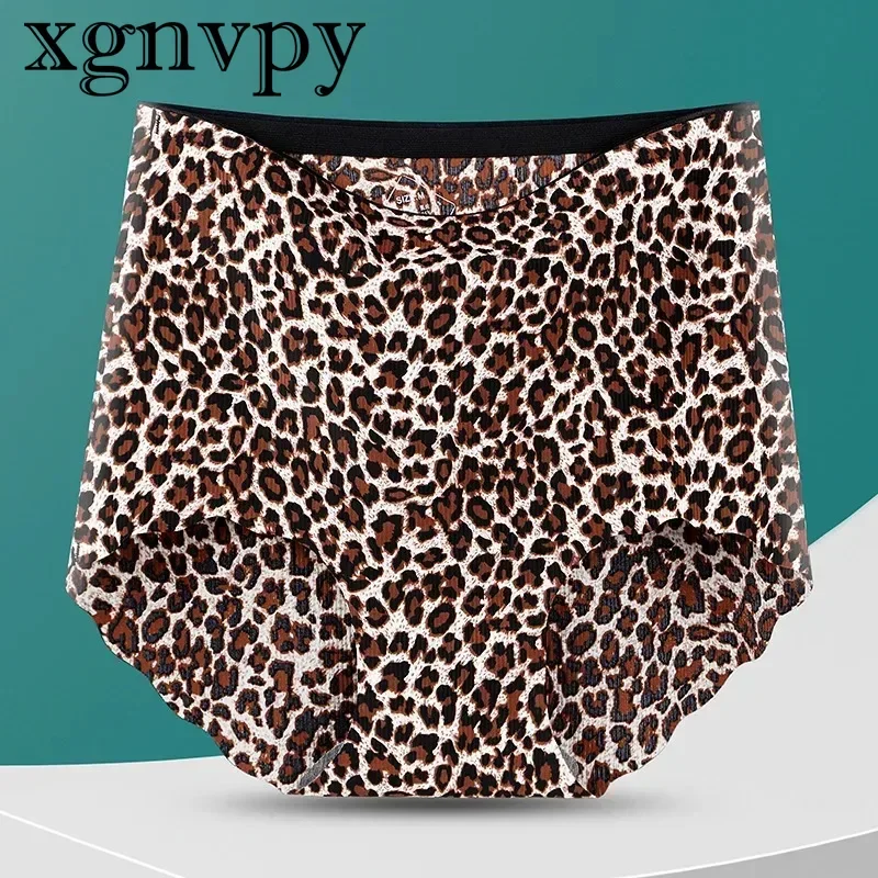 xgnvpy2pcs Printed Seamless High-waist Panties Women\'s Ice Silk Hip Lift Summer Thin Leopard Print Briefs Fashionable Breathable