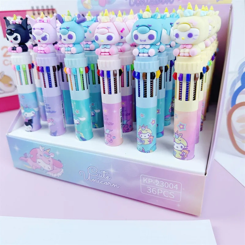 Sanrio Kuromi 24/36pcs Creative Cartoon Kawaii 10-color 0.5mm Ballpoint Pen Student Stationery 10-in-1 Press Multi-color Pen