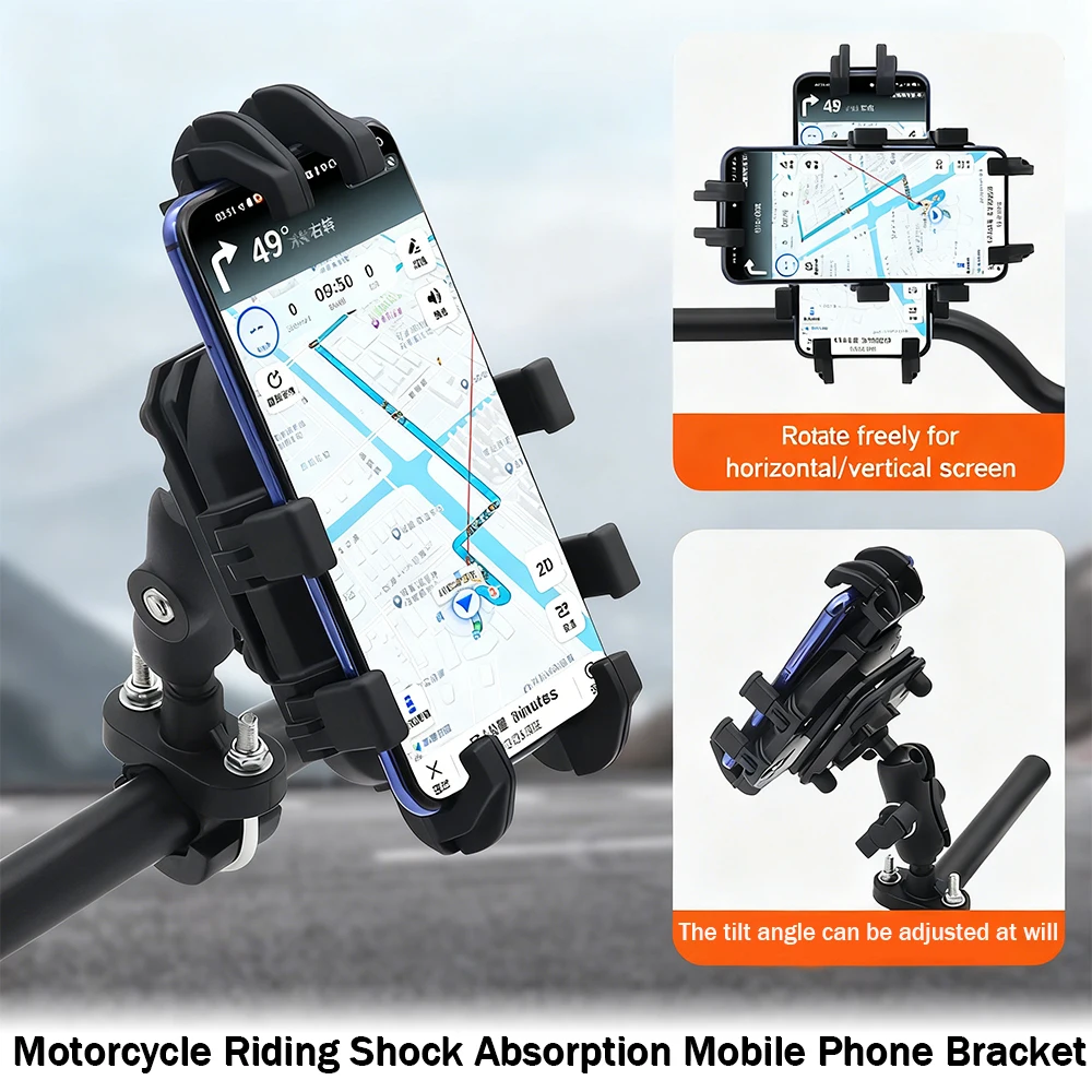 

Универсальный держатель для мобильного телефона на мотоцикл, противоударный, регулируемый, с креплением на руль или зеркало, GPS-кронштейн, аксессуары для мотоциклов