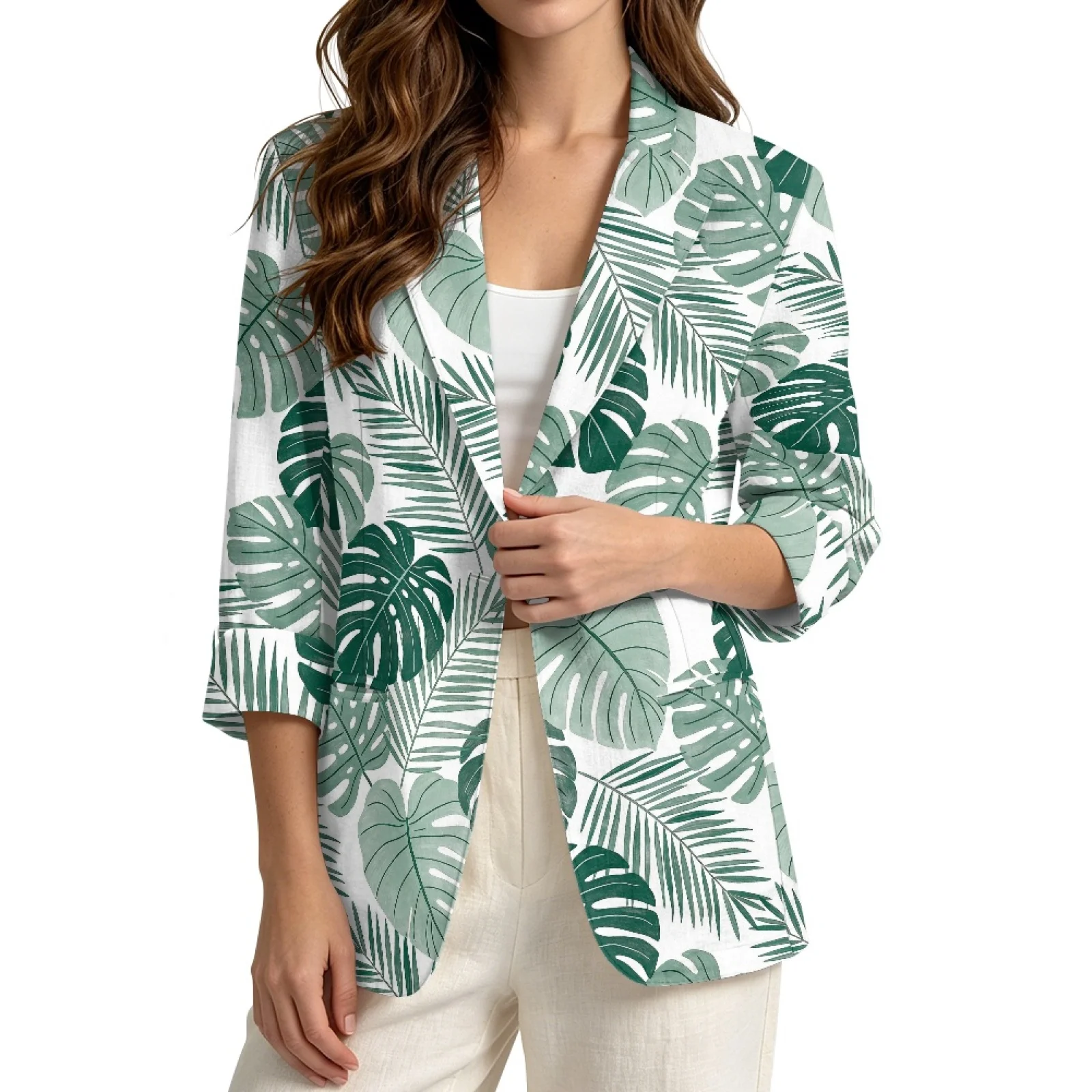 PENSTROLL Tropical Palm Leaf Linen Like Beach Cover Ups Open Front Cardigans for Women Soft Fall Outwear Tops