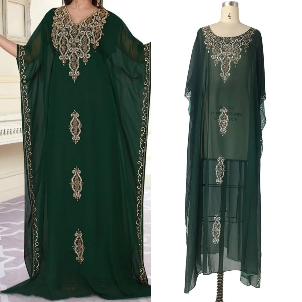 Robe De Mariée surdimensionnée en mousseline De soie, style bohème, arabe, moyen-orient, Robe De plage, été, vacances, Club, vert foncé