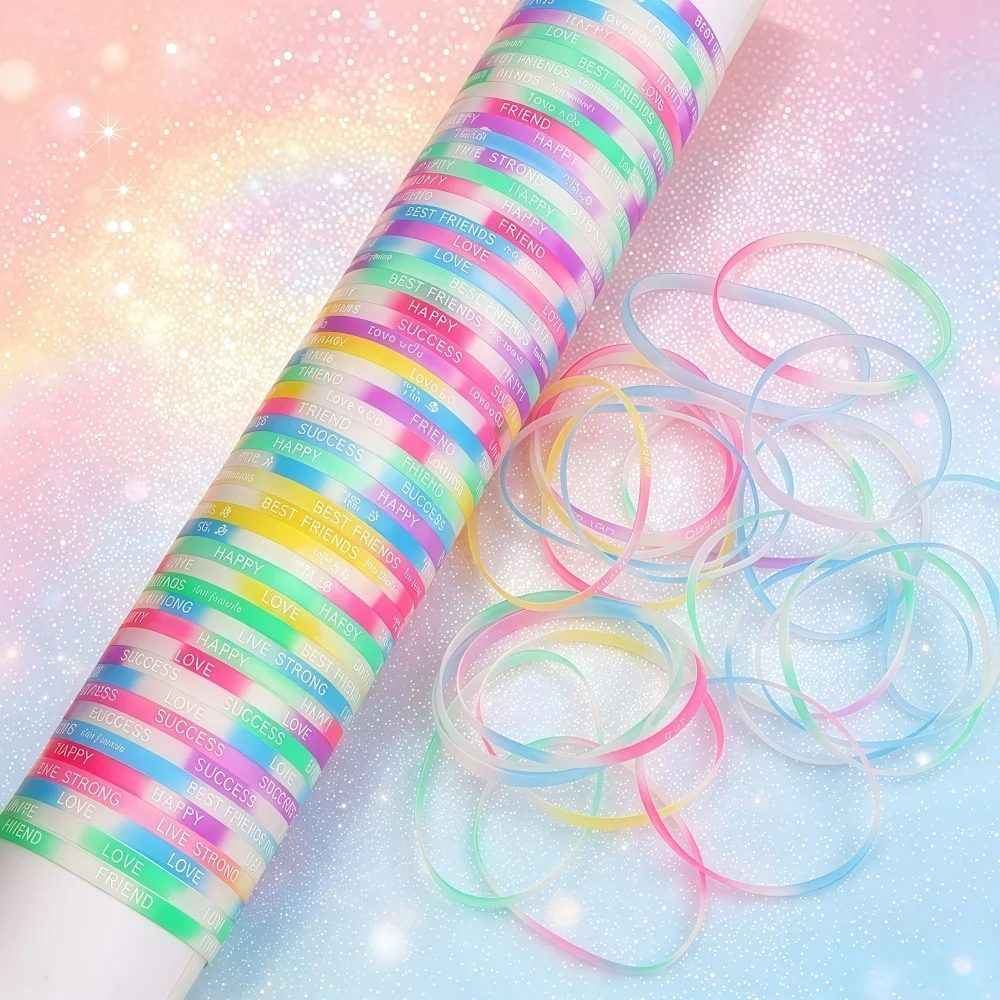 50/100Pcs/Lot Fashion Multi-Color Luminous Women Men Sport Silicone Bracelets Mix Style Daily Wearing Jewelry Accessories