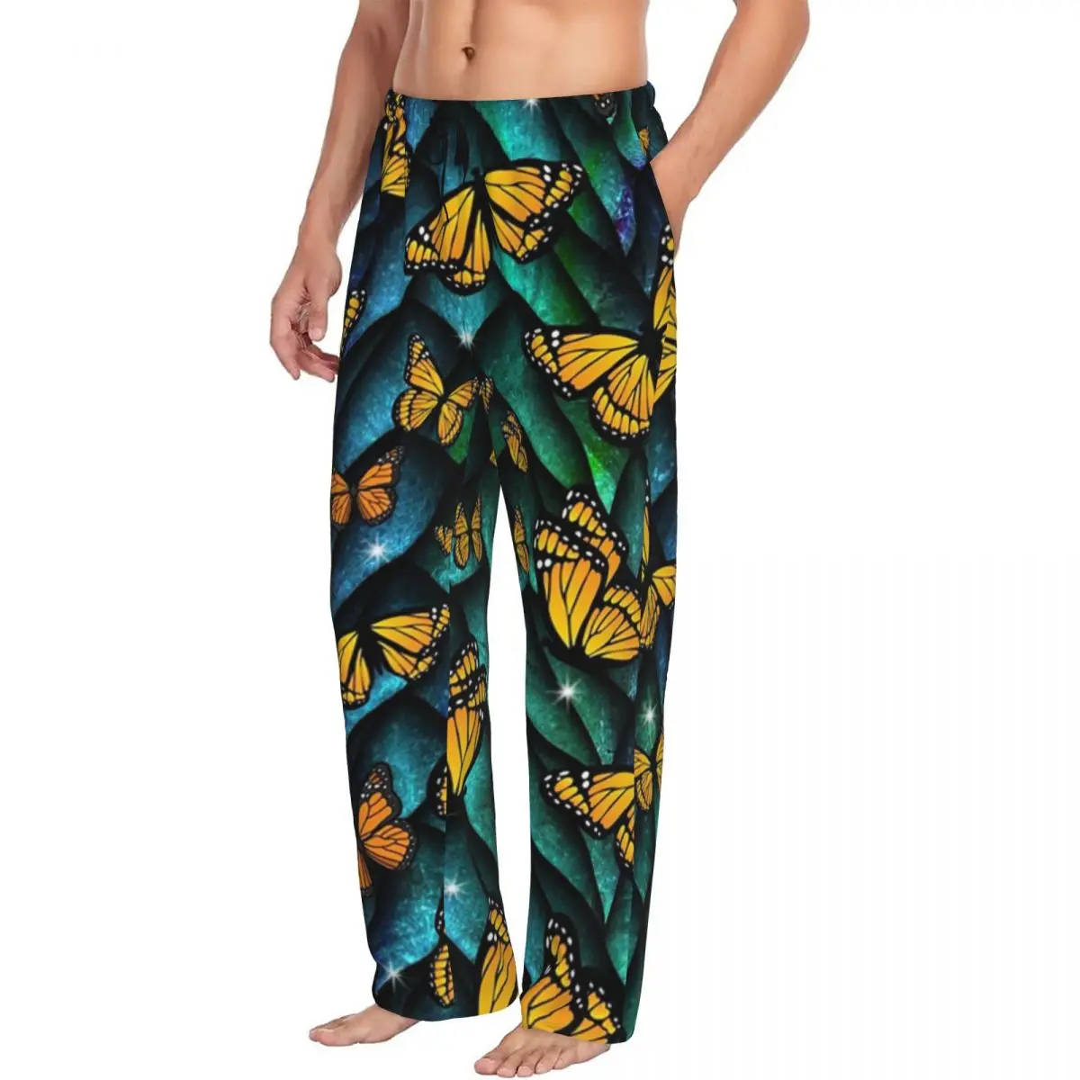

Мужские пижамные штаны в стиле фэнтези с бабочкой и драконом, одежда для сна для отдыха, низ с карманами