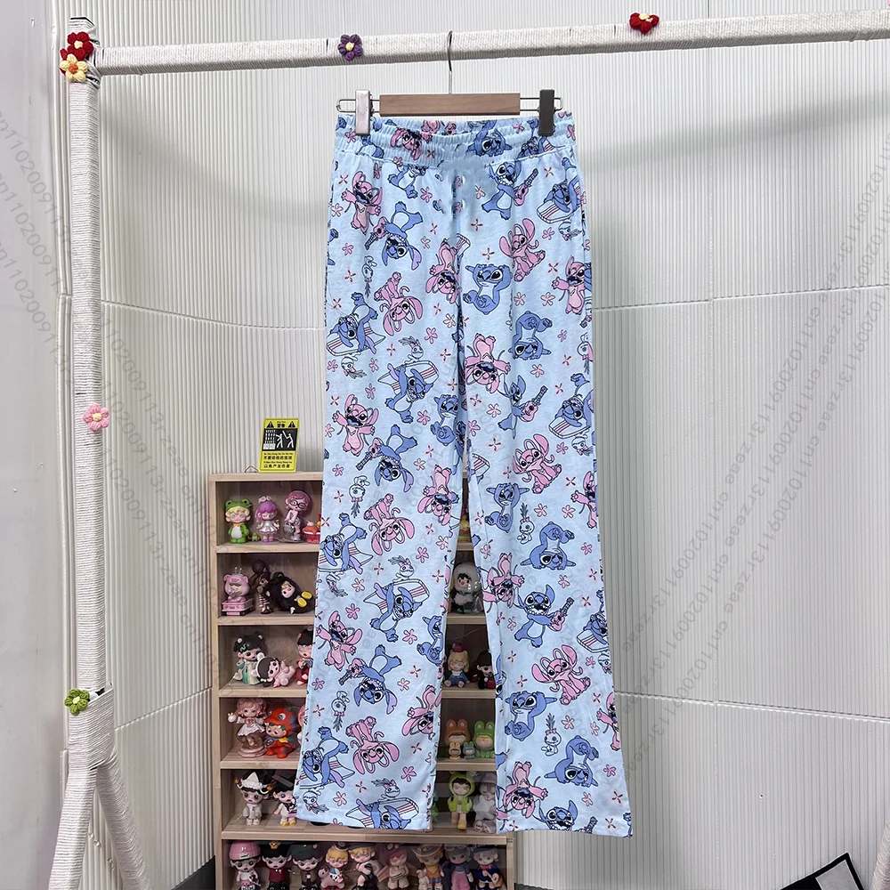 Disney Stitch Pajamas Cartoon Y2K Print Loungewear Student Trousers Women Comfort Casual Couple Home Graffiti Pajamas Pants