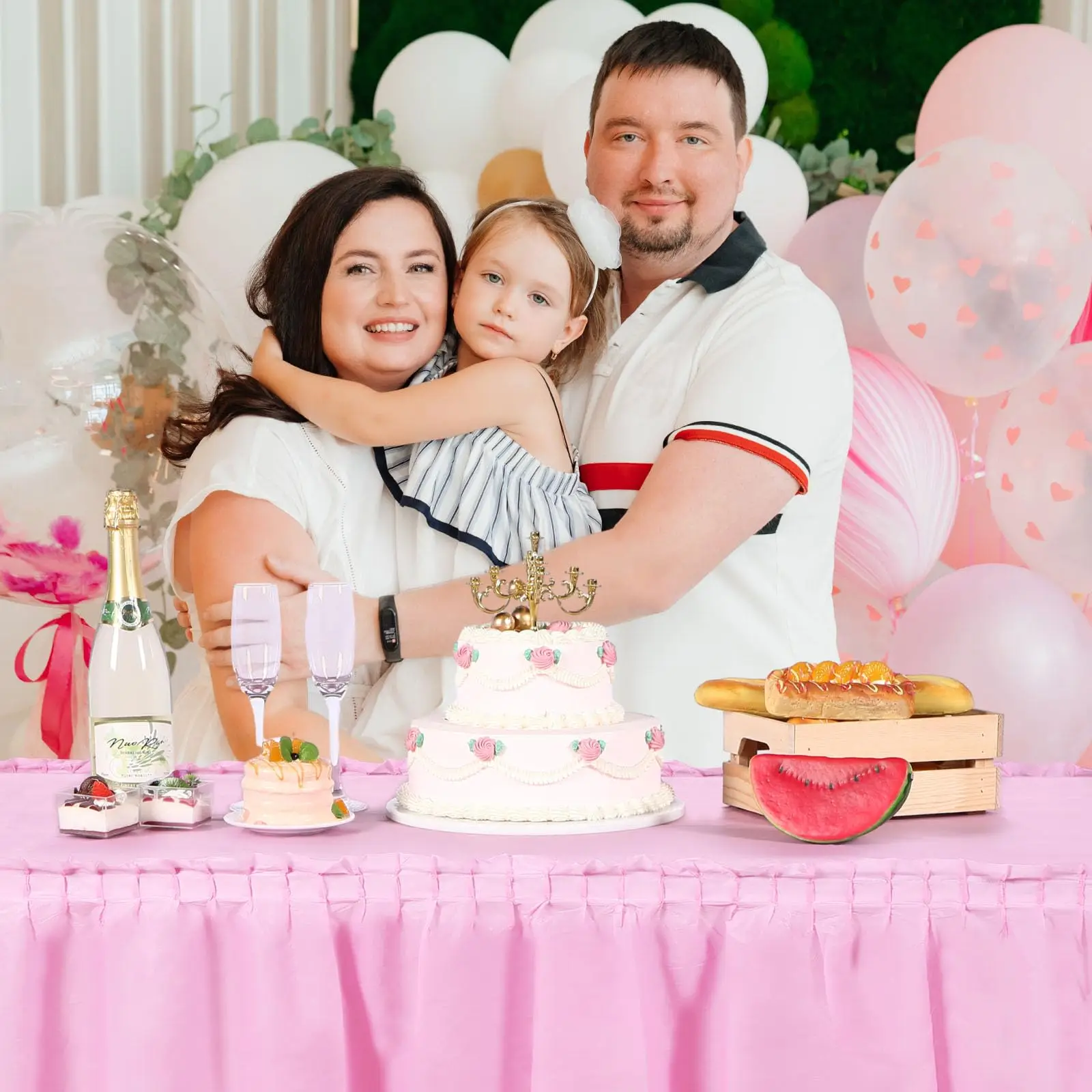 2pcs Disposable Rectangular Pink Tablecloth Skirt Set for Birthday Parties Wedding Baby Showers Gender Reveals and Holiday Decor