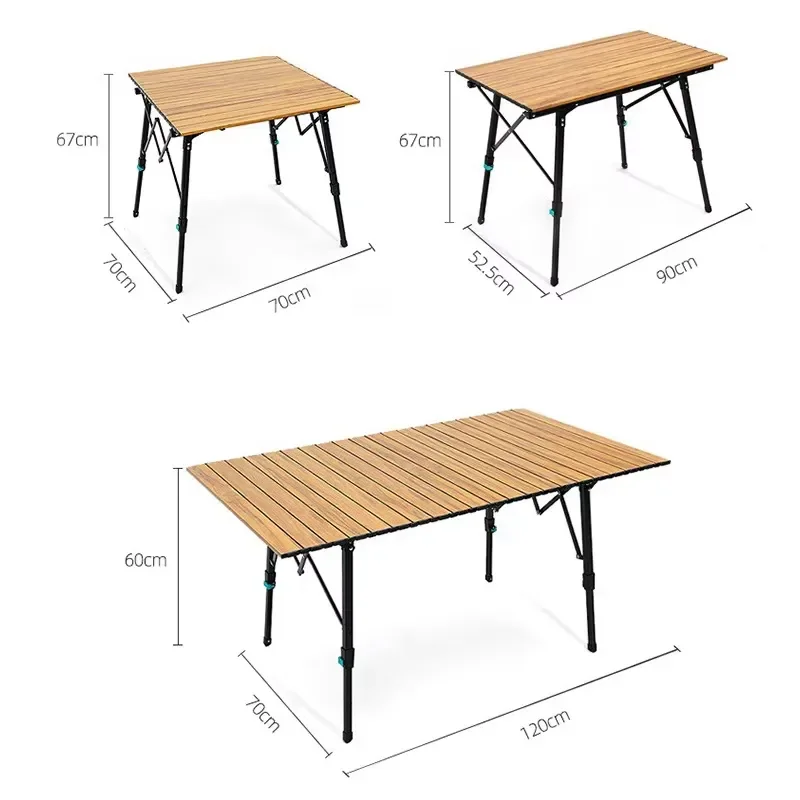 Portable Wooden Folding Camping Table and Chair Set for Outdoor Picnic Garden Travel Hiking Egg Roll Design Lightweight