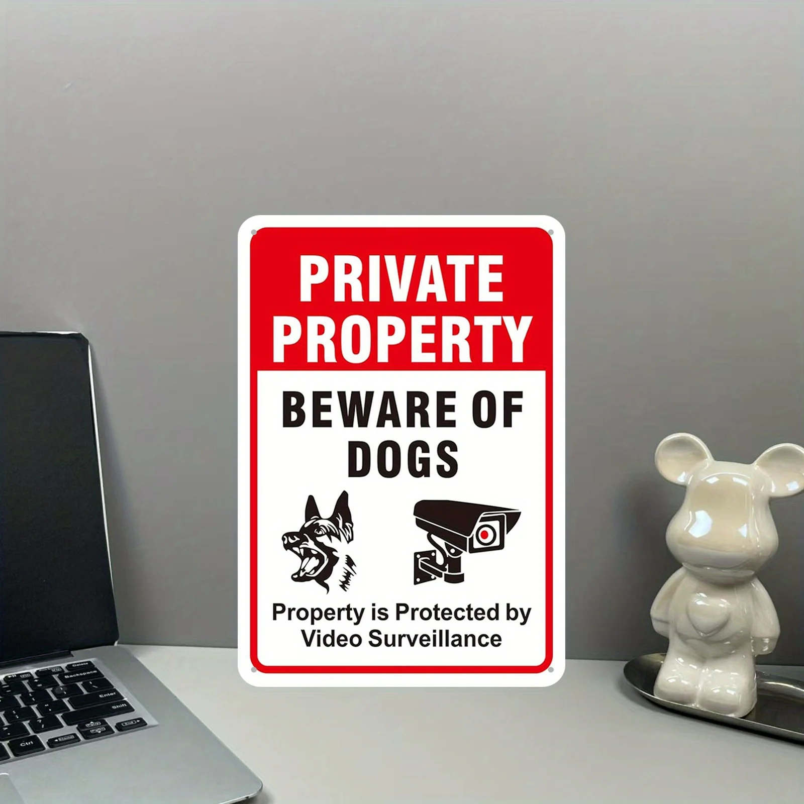 Private Property Beware of Dogs Metal Sign with Video Surveillance Warning - Weatherproof  Security Sign, Pre-Drilled Holes for