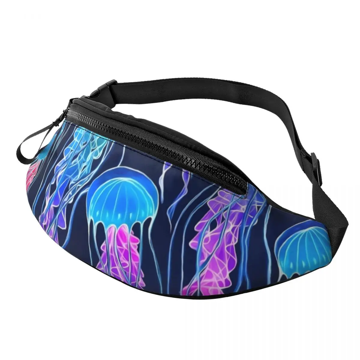 Blue Jellies Waist Bag Rainbow Jellyfish Funny Polyester Waist Pack Sports Fisherman Bag