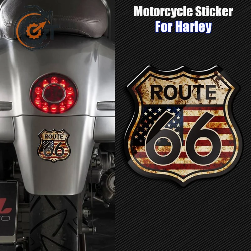Motorcycle Sticker Route 66 Sticker For Harley Vintage Series Car Sticker Scratch Sticker 3D Soft Rubber Reflective Decal