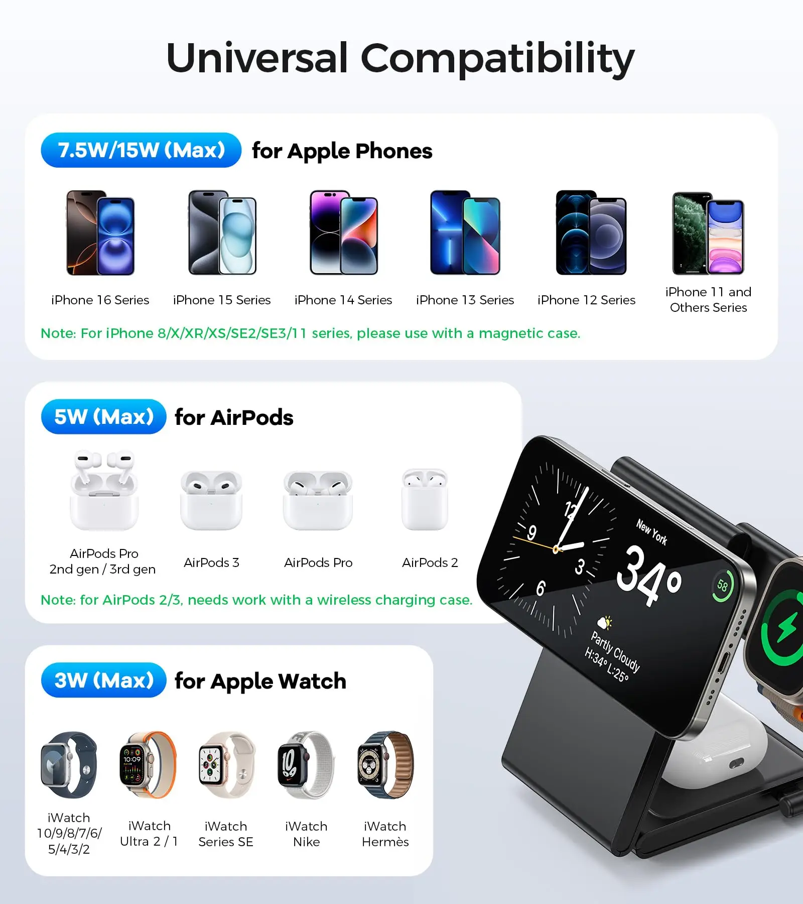 M5 Qi2 Foldable 3 in 1 Cordless Charging 15W Max MPP Certified Module 3in1 Wireless Charger