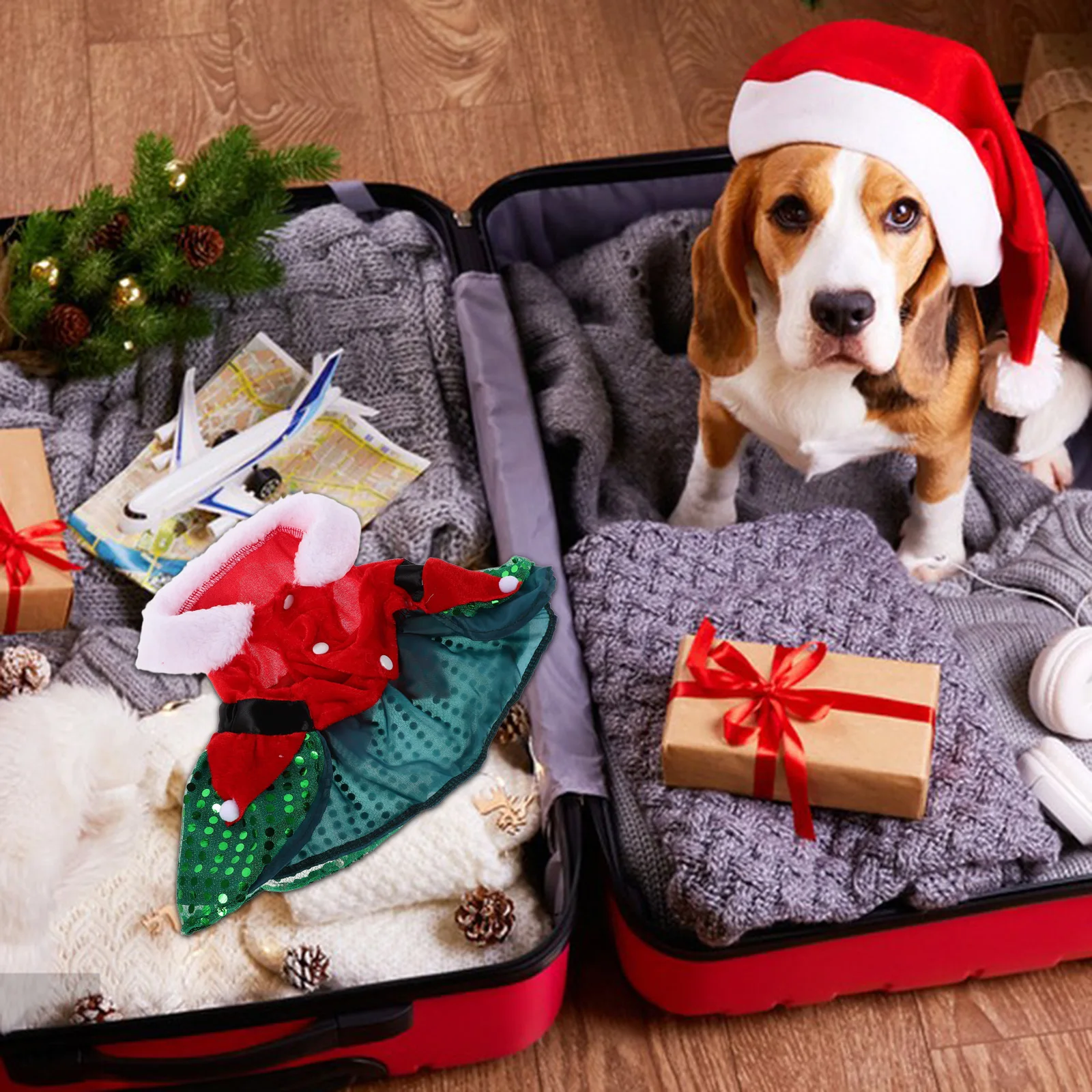 

Christmas Dog Outfits Cat Santa Outfiit Festive Costumes Dress Holiday Apparel Clothes Cosplay