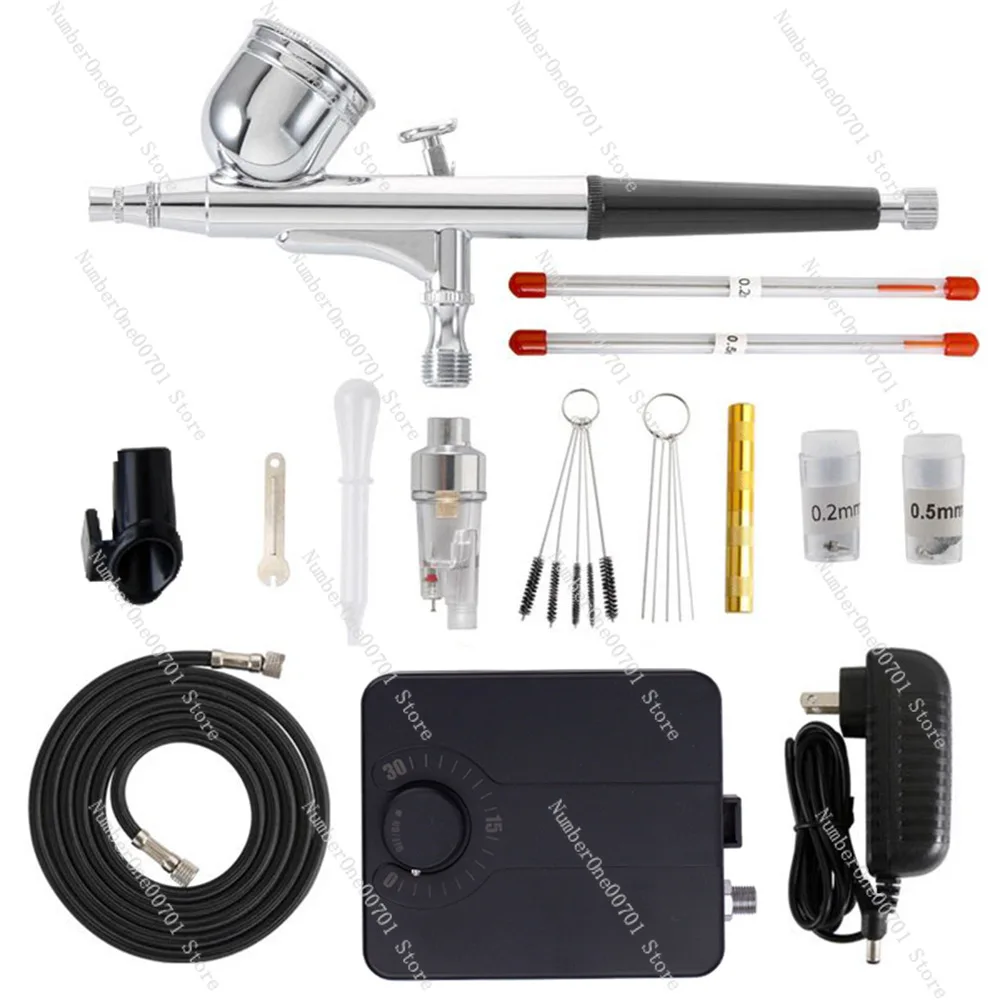 Mini Dual-Action Airbrush Kit with Auto Stop Compressor, Spray Gun for Model Painting & Figure Coloring, Makeup Airbrush Set