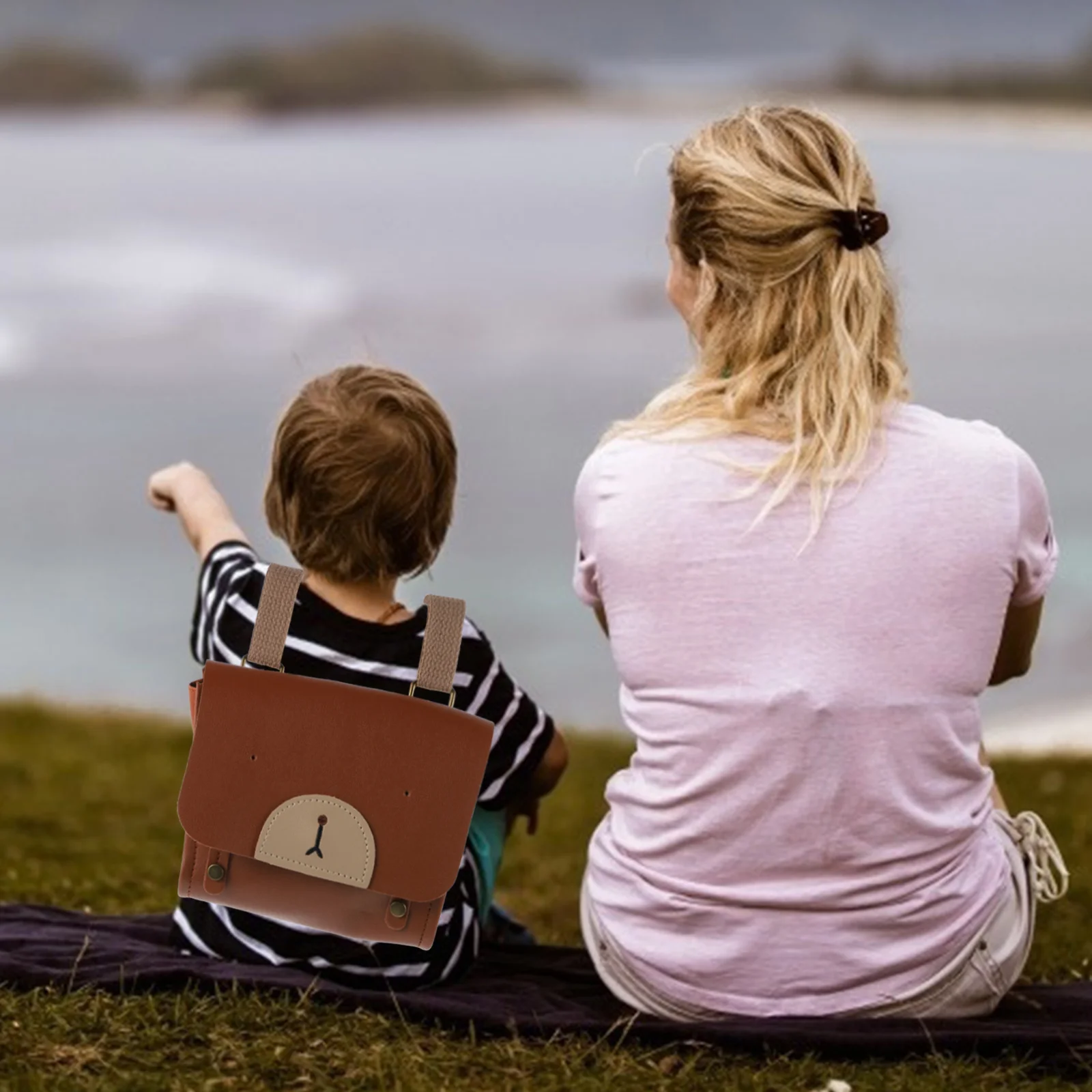 Adorable Bear Backpack Kids Toddler School Bag Portable Children Bags Storage Pouch Preschool Daycare Day Trips PU Material