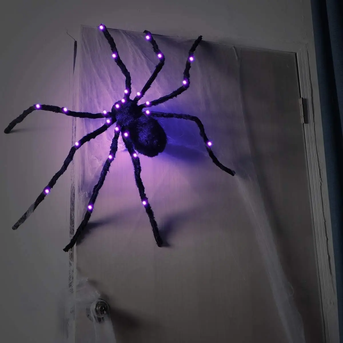 Halloween Spider Decoration Giant Light up Black Hairy Spider Decoration for Best Halloween Party Outdoor Indoor Yard Decoration