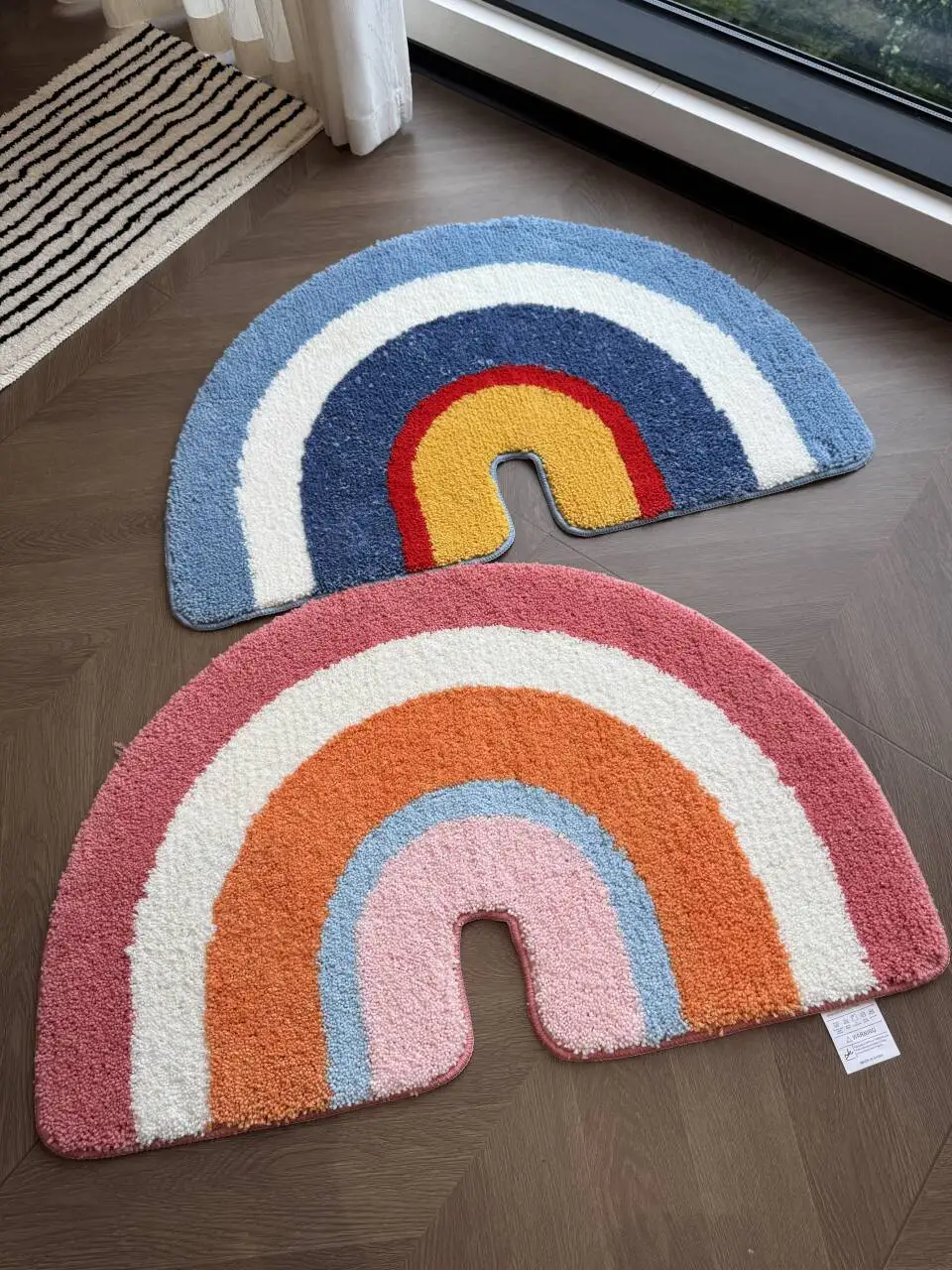 Rainbow Half-Circle Bathroom Absorbent Mat Non-Slip Bedroom Door Mat Quick-Dry Home Carpet Polyester Flocking Process