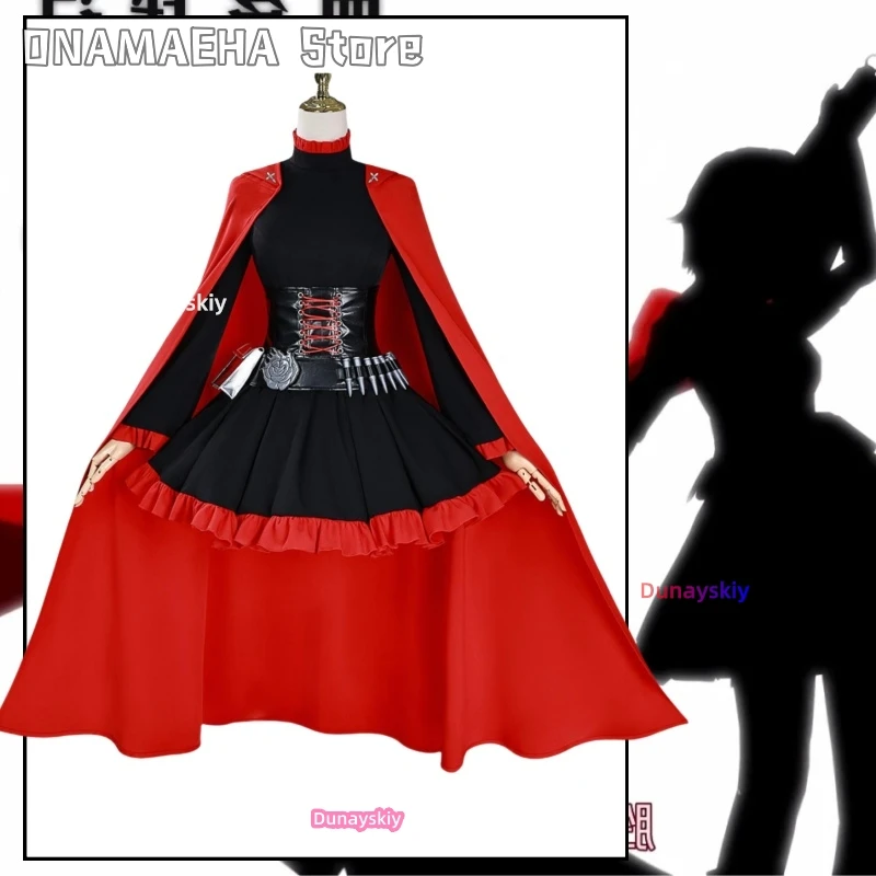 

Ruby Rose RWBY Cosplay Red Trailer Little Red Riding Hood battle dress Costume Halloween Fashion Uniform Wig Props Woman Man Set