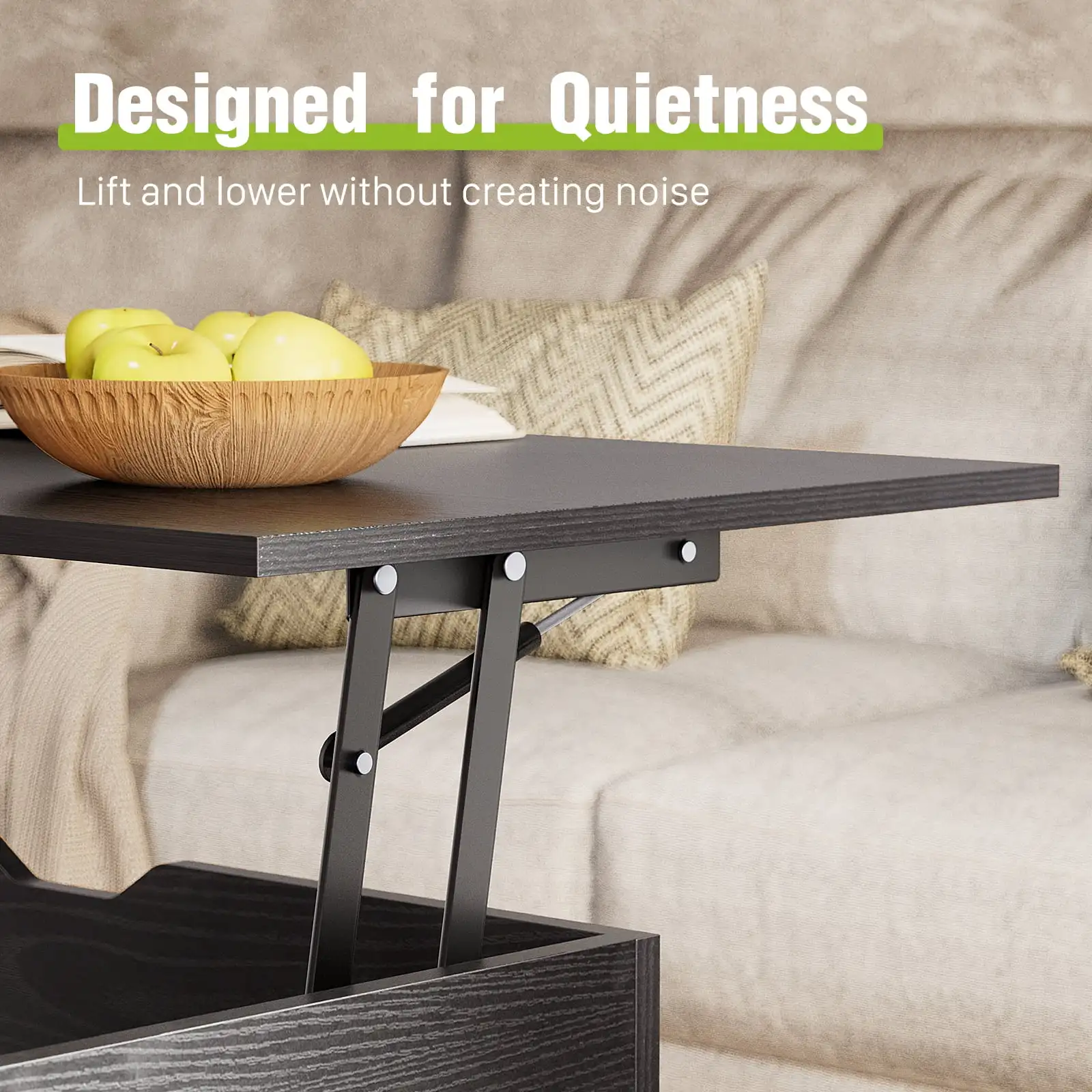 Modern Lift-Top Coffee Table for Living Room - Adjustable Height Convertible Center Table with Storage, Espresso Finish, Black