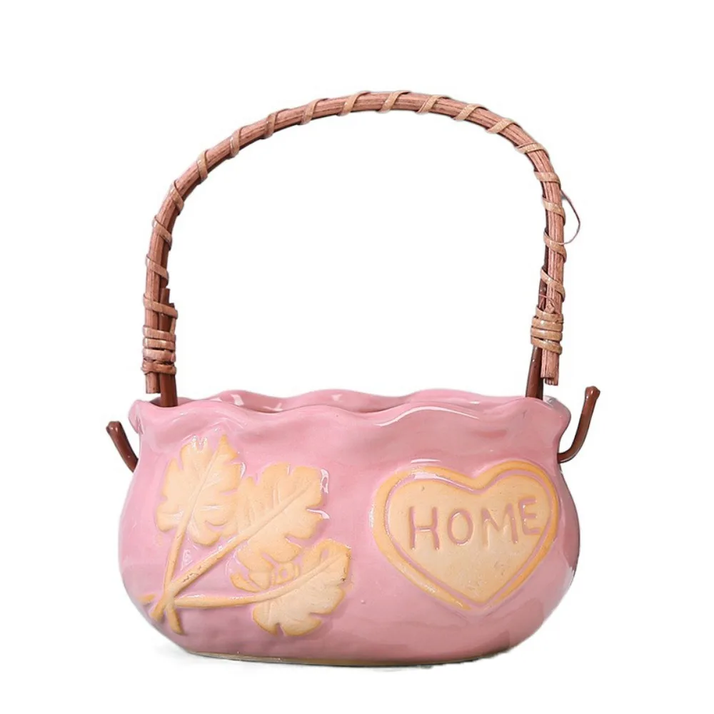 زارع نباتات سيراميك مقاوم للتآكل مزخرف بمقبض أصيص زهور إبداعي قابل للتنفس زهور إسكندنافية