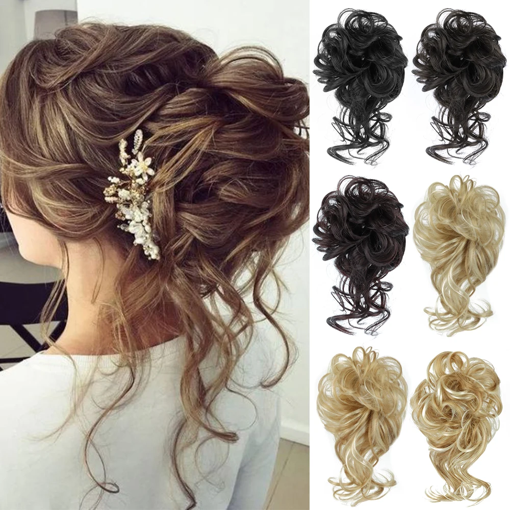 

AZIR Synthetic Girls Curly Scrunchie Chignon With Rubber Band Brown Gray Hair Ring Wrap On Messy Bun Ponytails