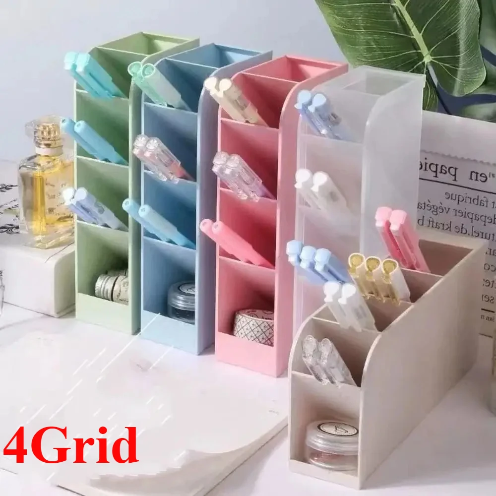 

4Grid Macaron Color Oblique Insertion Desktop Organizer Pen Holder Pencil Makeup Brush Storage Boxes Bins School Stationery